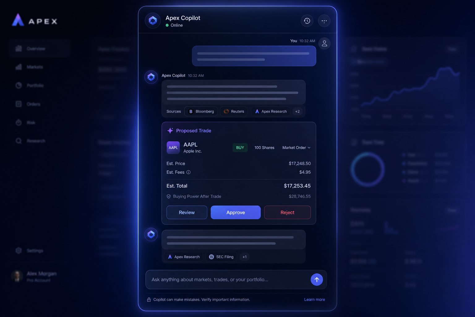 AFOS.one AI copilot answering a portfolio question